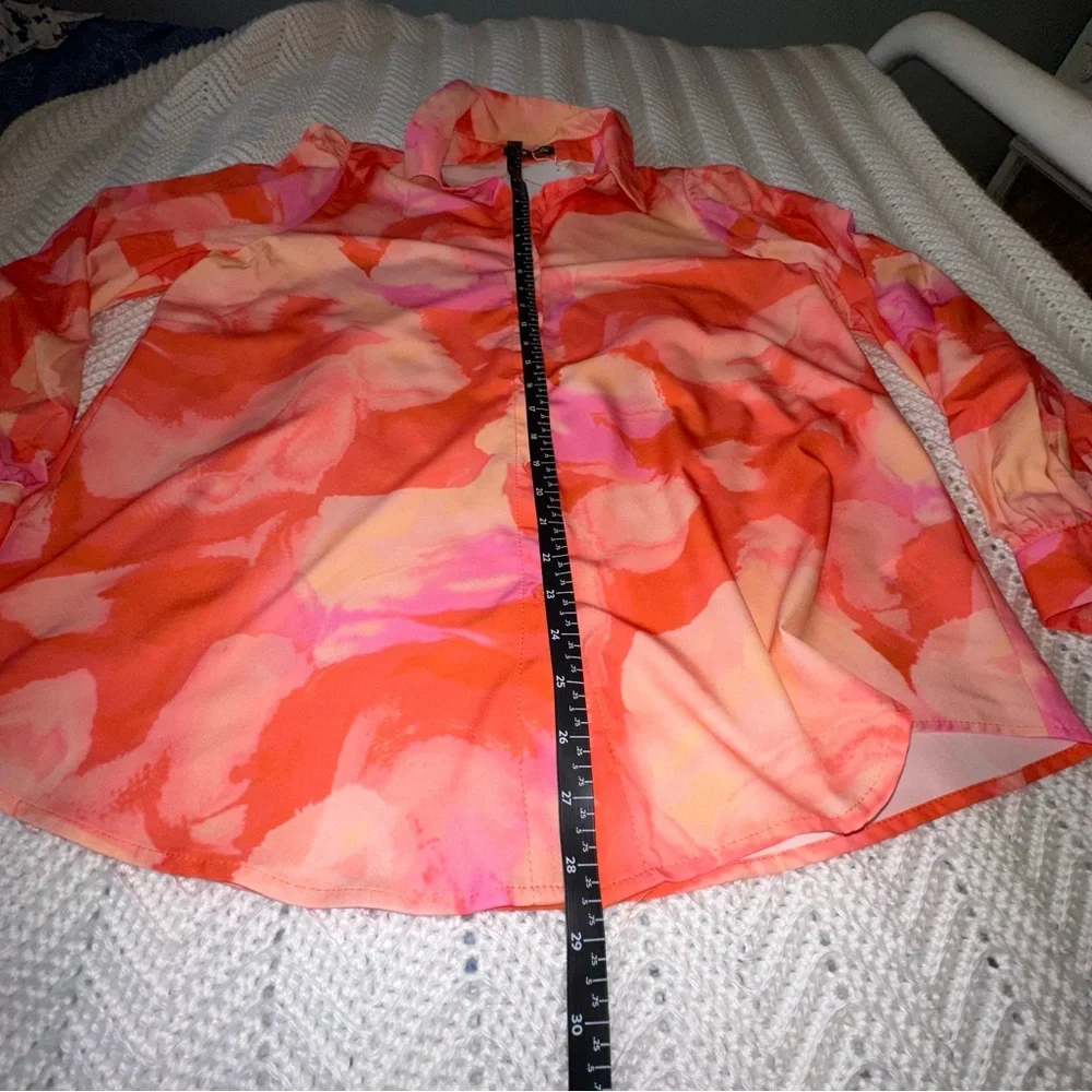 Women's Orange and Pink Holiday Vacation Flower Print Shirt - M - NWT - Picture 7 of 7